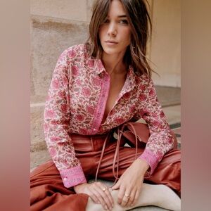 Sezane Pink Floral Button-Up Blouse